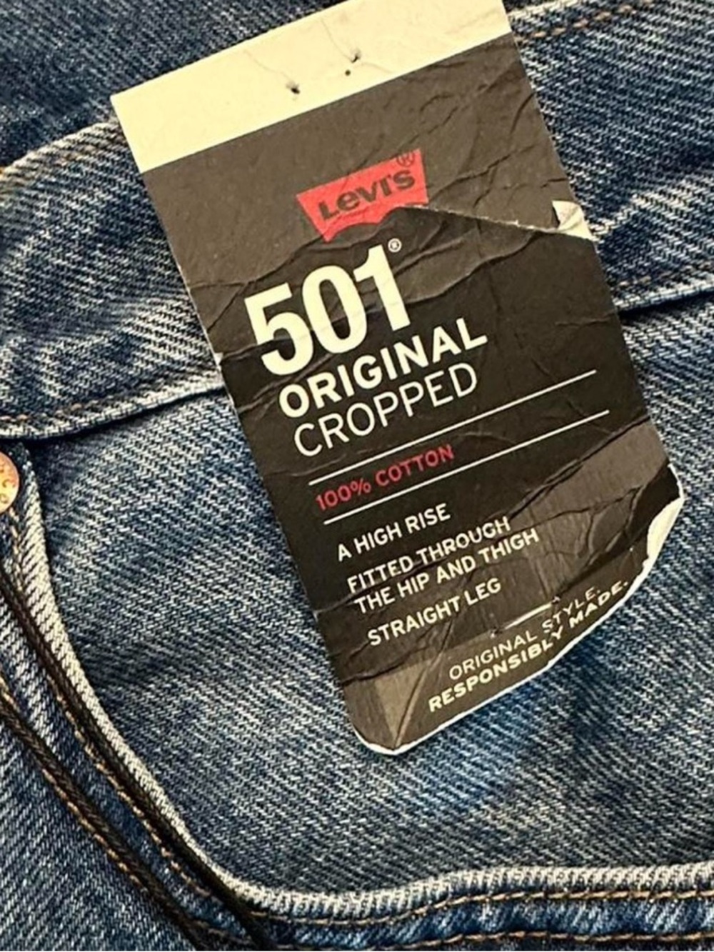 Levi's 501 Blue Jeans with White Floral Print - Picture 4 of 8